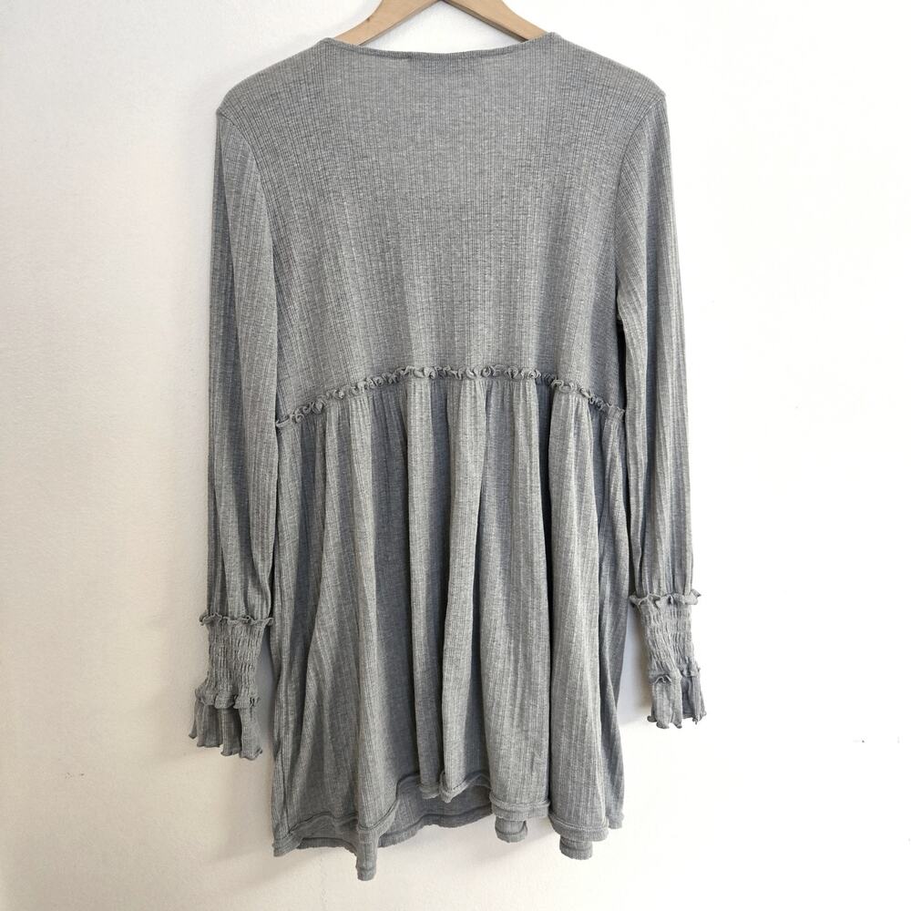 Free People FP Beach Ribbed Babydoll Mini Dress Grey Size M Long Sleeve - Picture 3 of 9